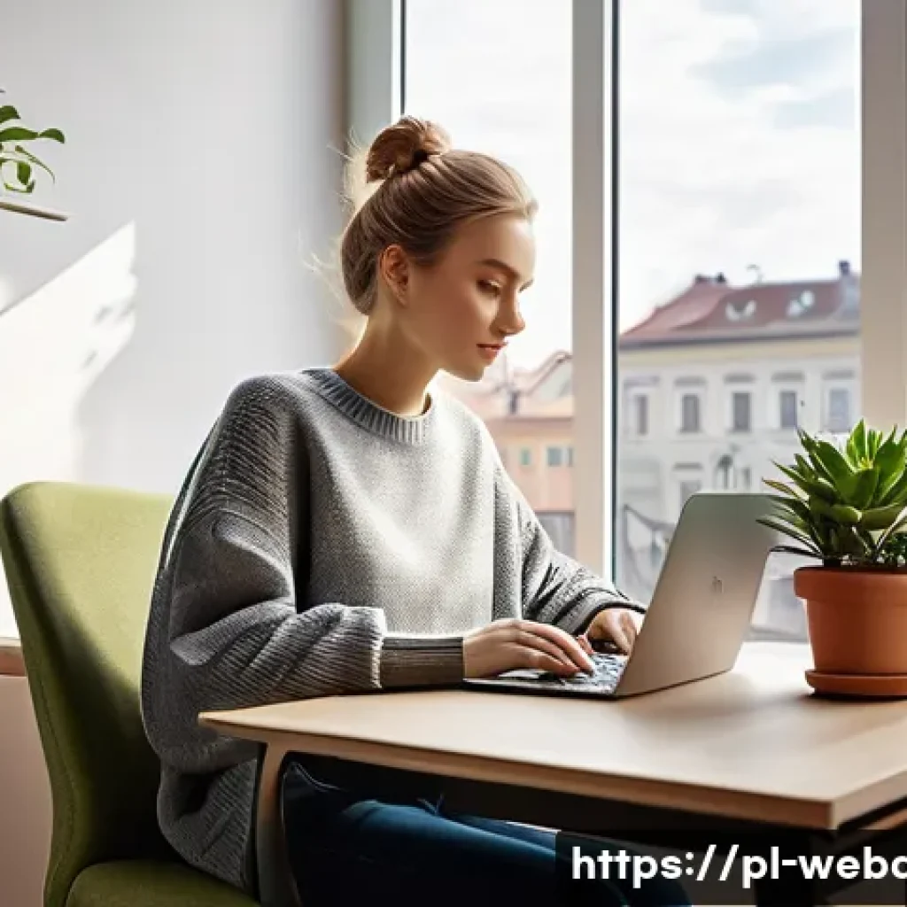 웹개발자 프리랜서 업무일지 - **Prompt 1: Remote Work in a Polish City**
A realistic, bright, and inviting image of a young Po...