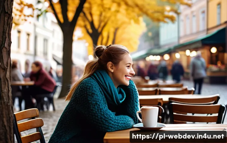 웹개발자 대기업 이직 - **A Cozy Autumn Morning in Warsaw**: A young woman, wearing a thick, cable-knit sweater and leggings...