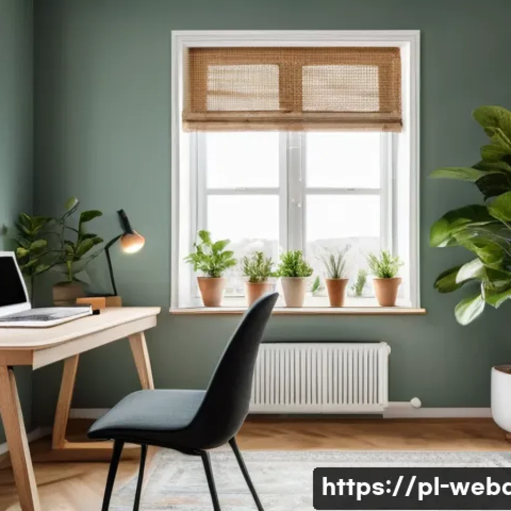 웹개발자 리모트 워크 - A cozy home office setup in a modern Polish apartment, featuring a dedicated workspace with a sleek ...
