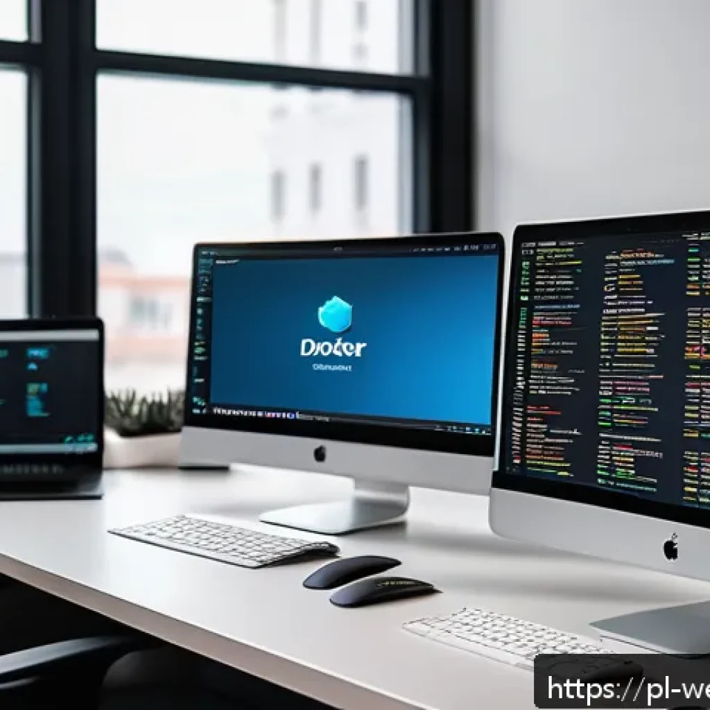웹개발자 서버 사이드 개발 - A modern backend developer workspace featuring multiple screens displaying code in Node.js, Python F...