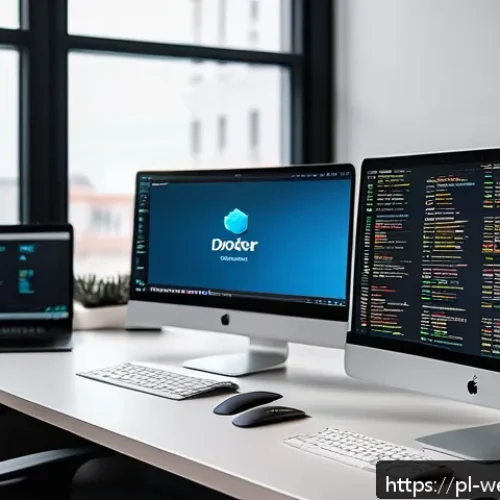 Home 31 웹개발자 서버 사이드 개발 - A modern backend developer workspace featuring multiple screens displaying code in Node.js, Python F...