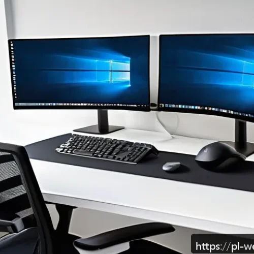 Home 30 웹개발자 개발 환경 - A modern ergonomic home office setup for a software developer, featuring a height-adjustable standin...