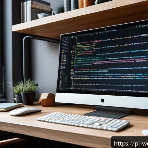 Home 17 웹개발자 AI 연계 기술 - A modern web developer workspace in a cozy home office setting, featuring a large monitor displaying...