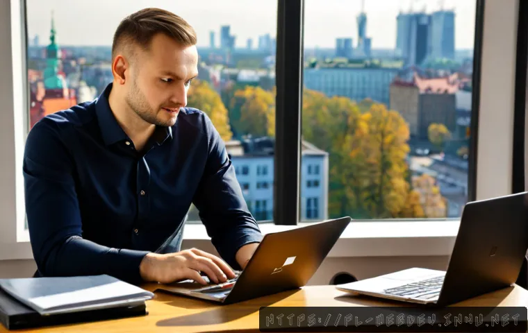 Home 17 웹개발자 스타트업 이직 - Photorealistic modern Warsaw startup office, a confident Polish web developer in smart casual clothi...