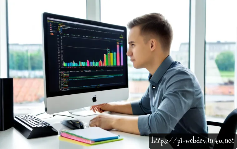 웹개발자 취업 후 첫 직무 - Photorealistic young Polish web developer starting their first office role, seated at a clean desk i...