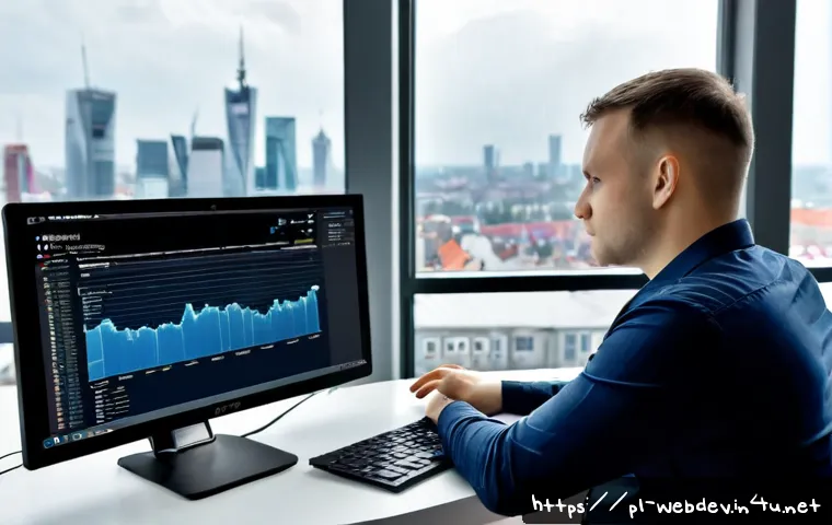 웹개발자 DevOps 트렌드 - Photorealistic modern DevOps workspace in Warsaw, Poland, Polish web developer reviewing a cloud dep...